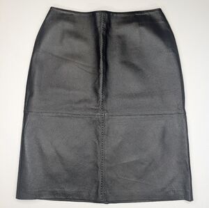 Vintage Massini Black Leather Pencil Skirt With Slit In The Back. Size 12